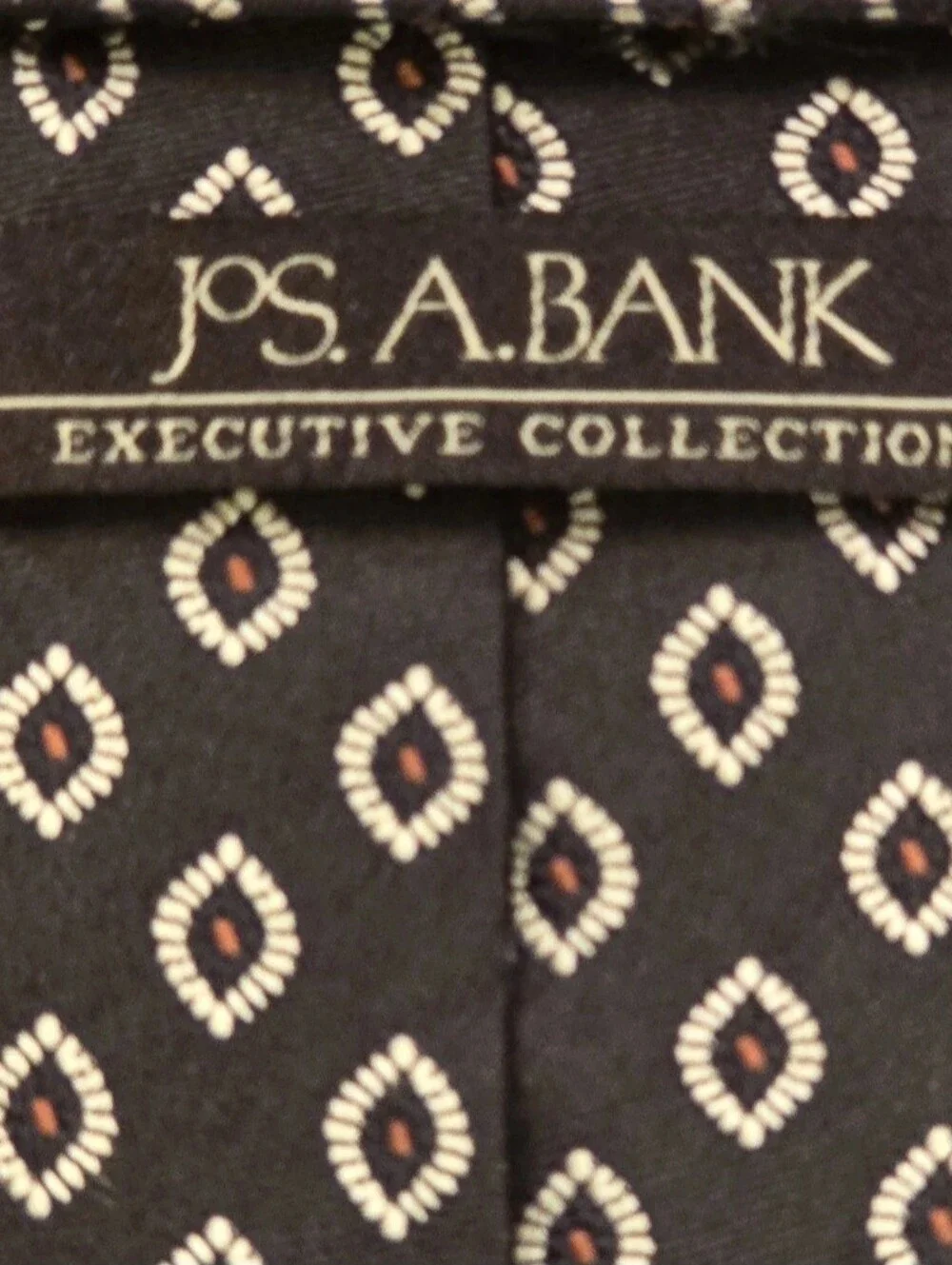 Joseph A. Bank Silk Tie Black Geometric Design Executive Collection Mens Necktie
